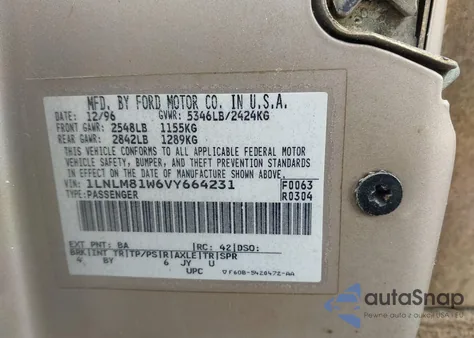 1997 Lincoln Town Car Executive from USA, damaged, VIN 1LNLM81W6VY664231